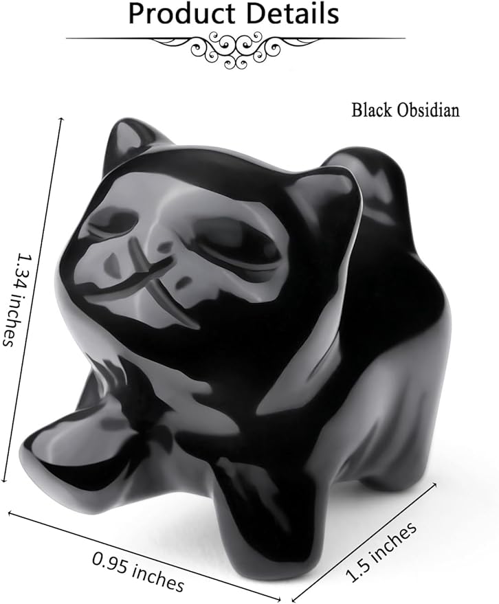Jovivi Natural Black Obsidian Crystal Cat Statue Home Decor Carved Gemstone Cat Figurines Collectibles Pocket Sculpture Pet Memorial Decorative Ornament Gift for Cat Lovers