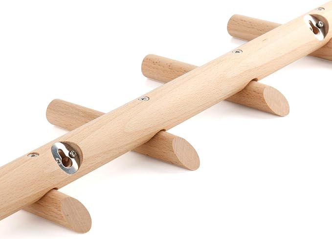 Wood Coat Hooks Wall Mounted Hat Rack Tower Hanger Wall Hooks Decorative Hanger with Pegs Entryway Bedroom Bathroom（Beech Wood,4 Hooks）