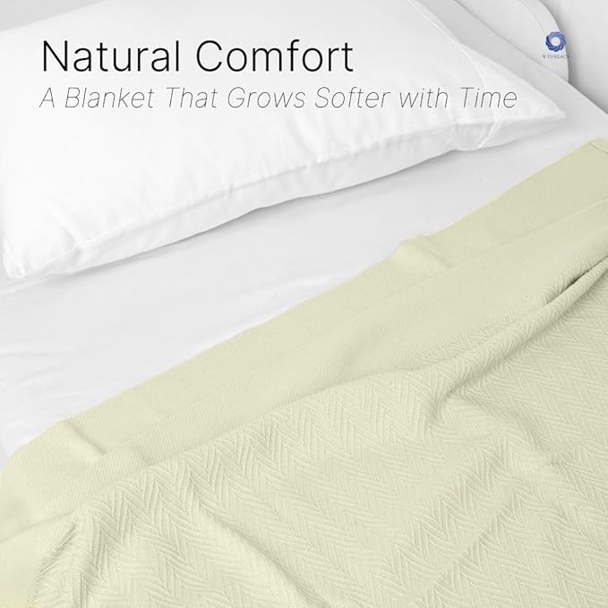 9Threads 100% Cotton Herringbone Weave Blankets, 66" X 90" Twin, Throw Blanket for Bed, All Season Cotton Blanket, Cozy Blanket,Throws & Bed Blanket, Throw Blanket for Couch, Modern Home Decor -Sage