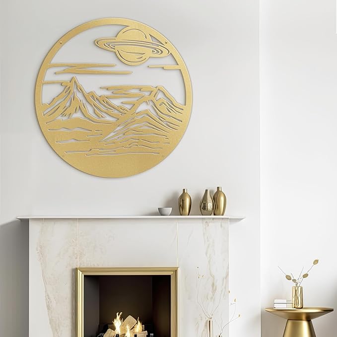 SIGNLEADER Metal Wall Art Decor Mountain Range Sun Landscape Minimalist Modern Abstract Wall Sculpture Hangings Home Decoration for Living Room, Bedroom, Bathroom, Kitchen, Outdoor - 18" Gold