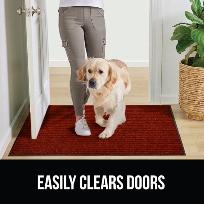 GORILLA GRIP Waterproof Traffic Guard Door Mat, 47x35, Heavy Duty Entryway Mats, Strong Backing Commercial Utility Rugs for Office Hallway, Garage Floor and Home, Low Profile Carpet Runner, Red