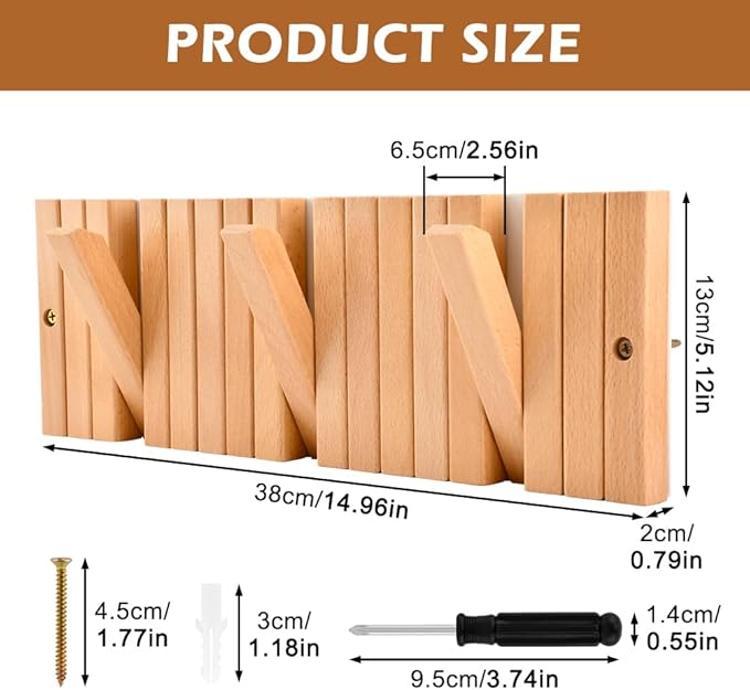 Coat Rack Wall Mount with Key Holder,Coats Racks Hanger with 9 Retractable Hangers, Piano Coa t Rac k for Hanging Coats Keys Hats Towels Bags, Space-Saving Entryway Coat Rack