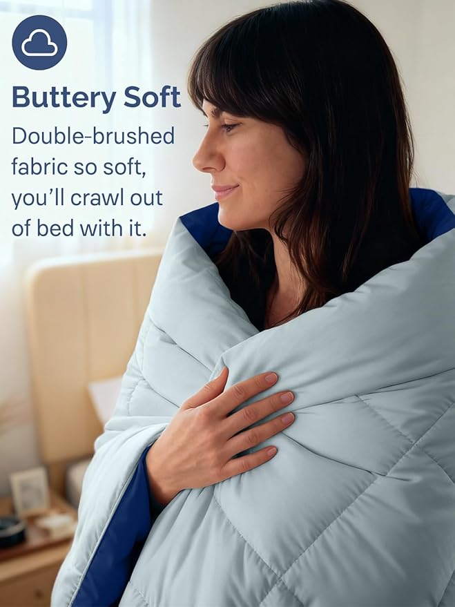 King Size, Blue & Light Blue Reversible Alternative Down Comforter - Warm Lightweight Breathable Hotel Quality Bedding Set - All Season Fluffy Cozy Oversized Cooling Microfiber Duvet Insert Comforter