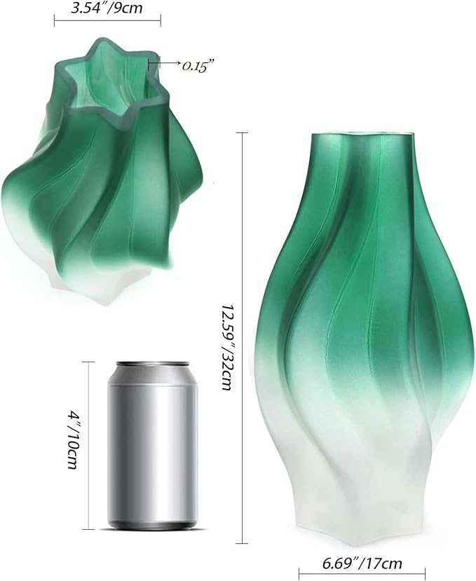 Modern Glass Vase with Hexagonal Mouth Gradient Color Home Decor Vase for Centerpieces, Wedding, Living Room, Bedroom, Table Decor(Green)