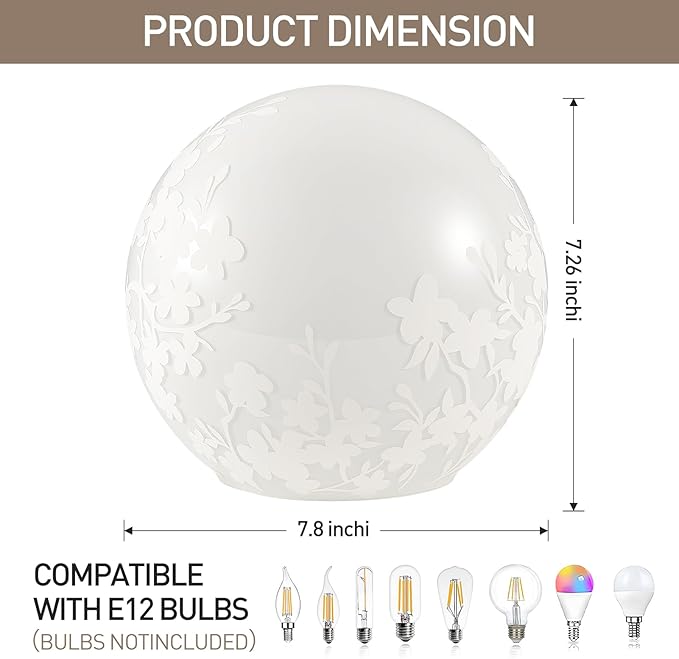 7.8 Inch Ball Table Lamp with Glass Shade Stylish Ball Light Lamp for Bedroom Living Room and Bookshelf Modern Design Perfect for Home Decor, Without Bulb (White Flower)