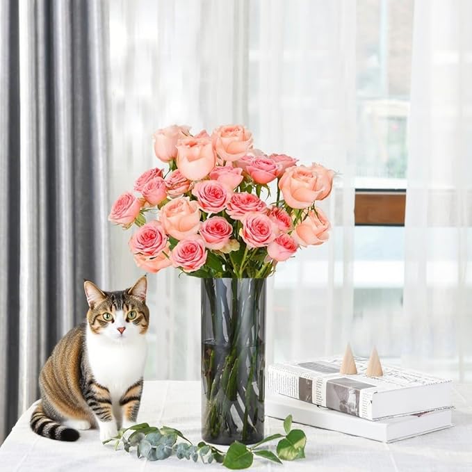 Flower Vase, Non-breakable Vases, 6" W x 10" H, Acrylic Grey Vase, Aesthetic Room Decor Cylindrical Modern Flower Vases for Table Centerpiece, Home Decor, Women Floral Arrangement Gift