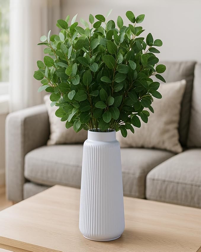 Matte White Ribbed Ceramic Vase – Modern Elegant Flower Vase for Pampas Grass, Fresh or Dried Flowers, Minimalist Farmhouse Home Decor for Living Room, Dining Table, Wedding Centerpiece