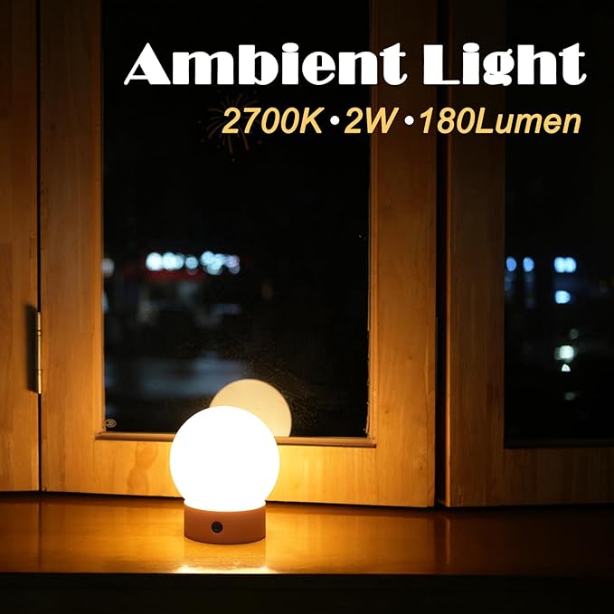 Small Cute Cordless Table Lamp Rechargeable, Battery Operated Shower Lamp Waterproof, Touch Dimmable Globe Ambient Light for Outdoor/Bedside/Patio/Dining (Khaki)