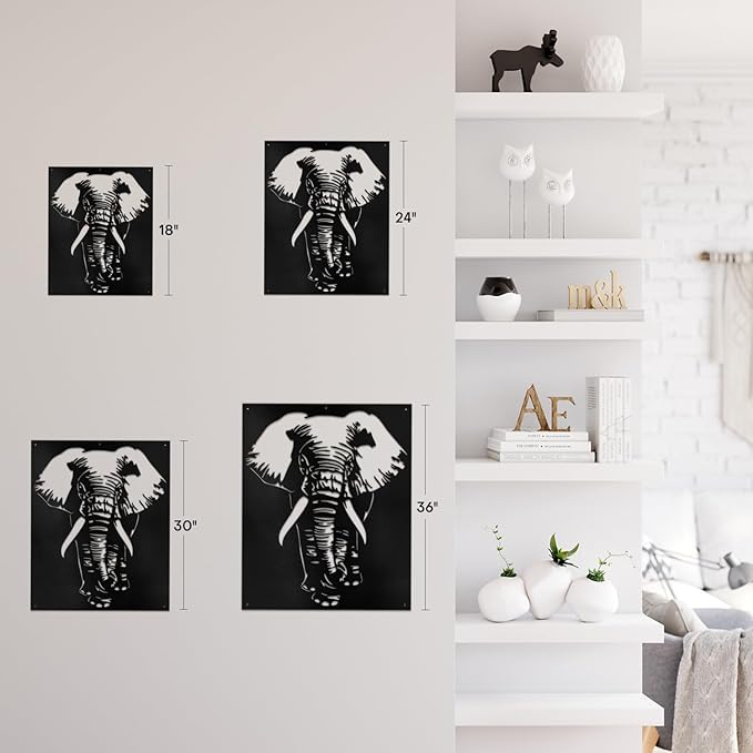SIGNLEADER Metal Wall Art Decor Elephant Minimalist Modern Abstract Wall Sculpture Hangings Home Decoration for Living Room, Bedroom, Bathroom, Kitchen, Outdoor - 18" Black