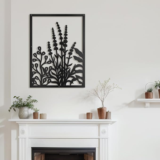 SIGNLEADER Metal Wall Art Decor Botanical Flower Leaves Minimalist Modern Abstract Wall Sculpture Hangings Home Decoration for Living Room, Bedroom, Bathroom, Kitchen, Outdoor - 18" Black