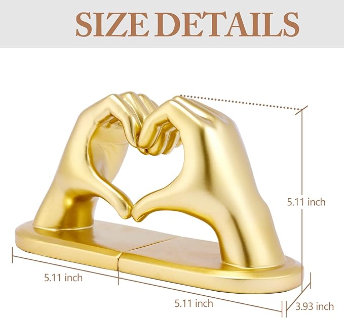 Book Ends Heart Design for Mom, Gold Bookends for Shelves, Non-Skid Bookend, Heavy Duty Resin Book Stopper for Books, Decorative Holder, Gifts for Mother's Day 10.43 x 3.93 x 5.51’’, Gold