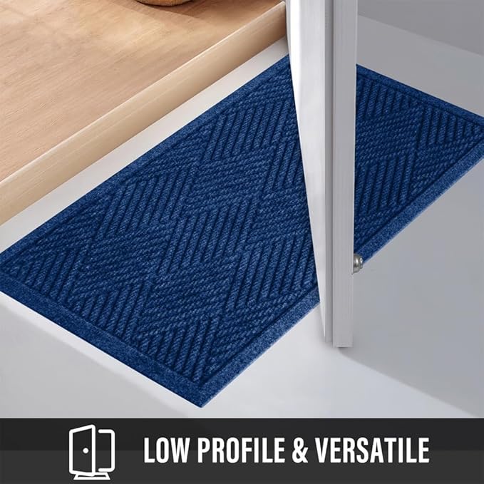 HIYARD Sturdy Front Door Mat, Absorbent Muddy Dirt Resist Welcome Door Mats Outdoor Indoor, Stain and Fade Resistant, Non-Slip Rubber Backing Low Profile Doormat for Entryway, 30×17, Blue