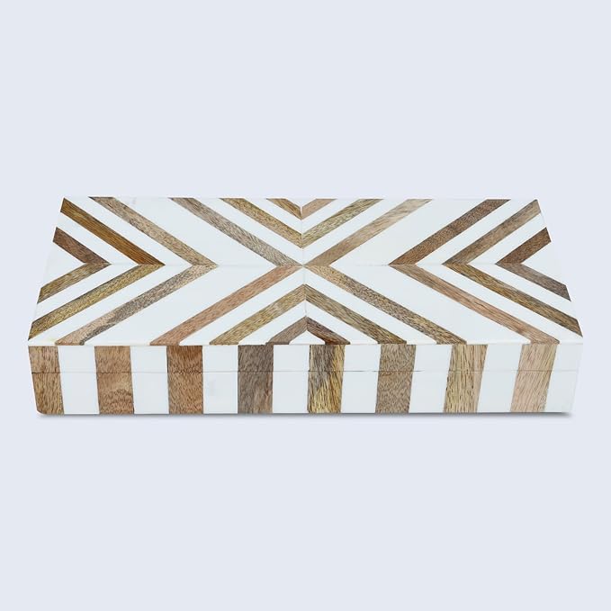 Handicrafts Home Decorative Storage Box 10x4.5 – Remote Control Holder, Jewelry Organizer, Modern Decorative Box with Lid, Boho Chic Home Décor Accent, Vintage Memory Box for Living Room Shelf Décor