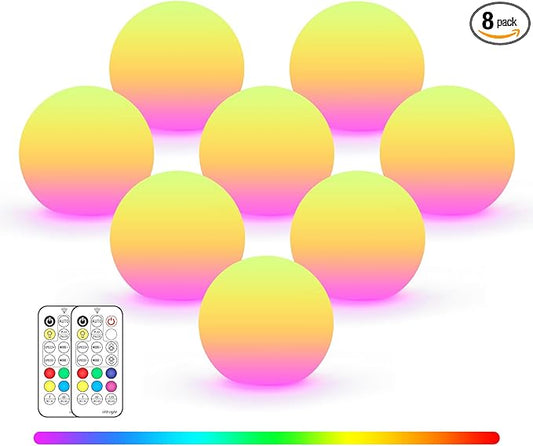 LOFTEK LED Ball Light, 3-inch Rechargeable Globe Lights, Color-Changing Ball Lamp with Remote, Waterproof Orb Light, Smart Sphere Night Light for Home Bedroom Pool Decor, Gift, 8 Pack