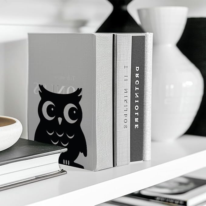 Peacoblue Metal Bookends for Shelves, Modern Decorative Heavy Duty Study Book Support Stoppers for Office, Desk, Shelf, Room 5.3"x4.3"x5.9" Cast Iron Simple Tall Bookends, 1 Pair (Owl)