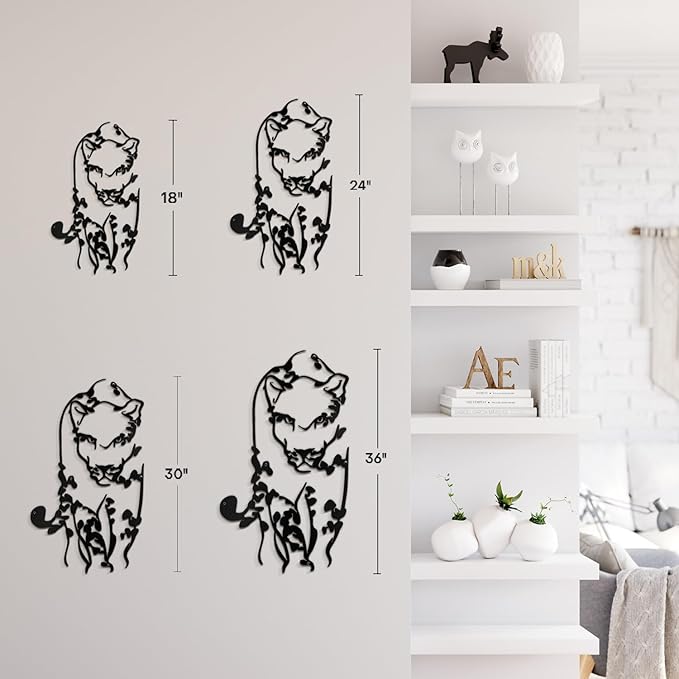 SIGNLEADER Metal Wall Art Decor Leopard Minimalist Modern Abstract Wall Sculpture Hangings Home Decoration for Living Room, Bedroom, Bathroom, Kitchen, Outdoor - 18" Black