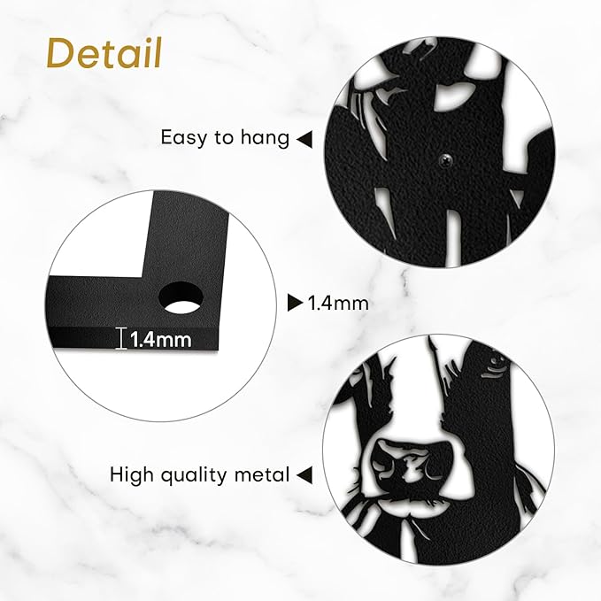 SIGNLEADER Metal Wall Art Decor Two Cows at the Fence Minimalist Modern Abstract Wall Sculpture Hangings Home Decoration for Living Room, Bedroom, Bathroom, Kitchen, Outdoor - 18" Black