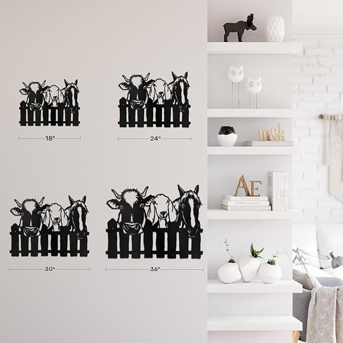 SIGNLEADER Metal Wall Art Decor Cows, Sheep, Horses by the fence Minimalist Modern Abstract Wall Sculpture Hangings Home Decoration for Living Room, Bedroom, Bathroom, Kitchen, Outdoor - 18" Black