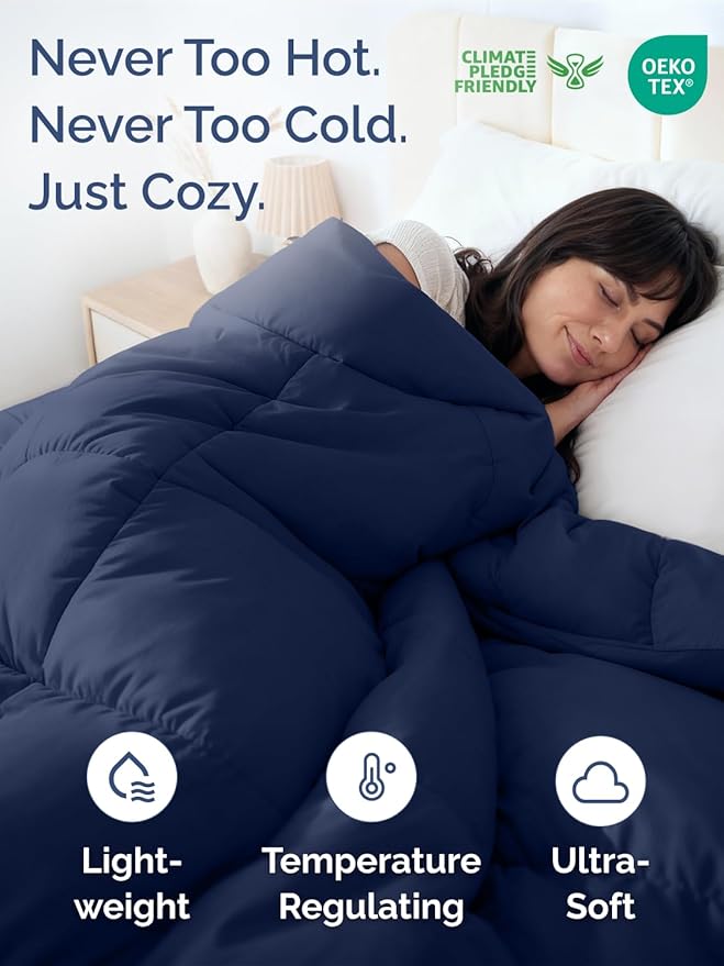 Full Size, Navy Blue Alternative Down Comforter - Warm, Lightweight, Luxury and Breathable Hotel Quality Bedding Set - All Season Fluffy and Cozy Oversized Cooling Microfiber Duvet Insert Comforter