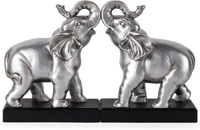 Elephant Book Ends Decorative, Bookends for Shelves, Book Ends for Heavy Books with Anti-Slip Pad for Book Lovers Heavy Book Holder for Home Office Decor (Silver)