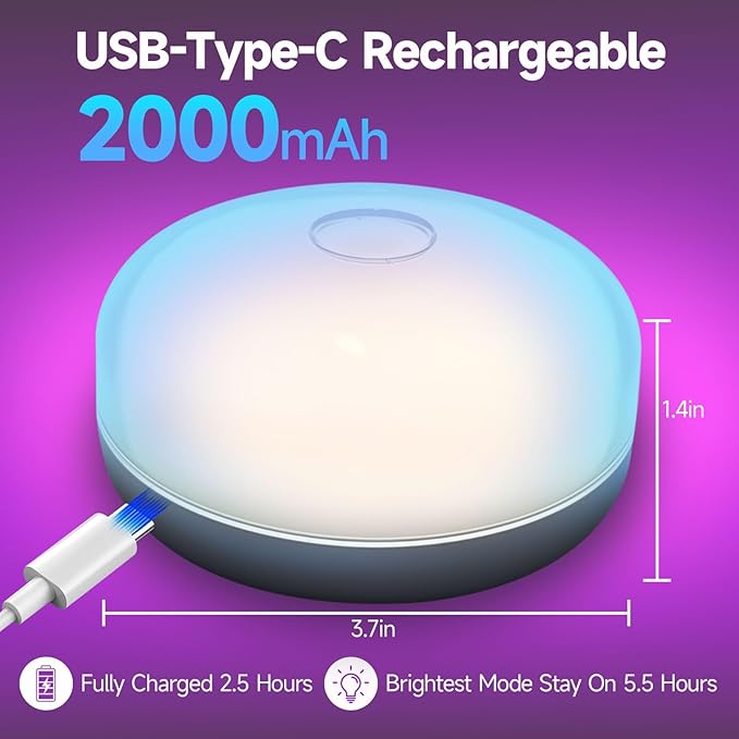 2PACK Rechargeable LED Shower Light with Remote, 15 RGB Colors Mood Lighting Without Wiring,Dimmable Ceiling Light for Bathroom Living Room Closet Bedroom