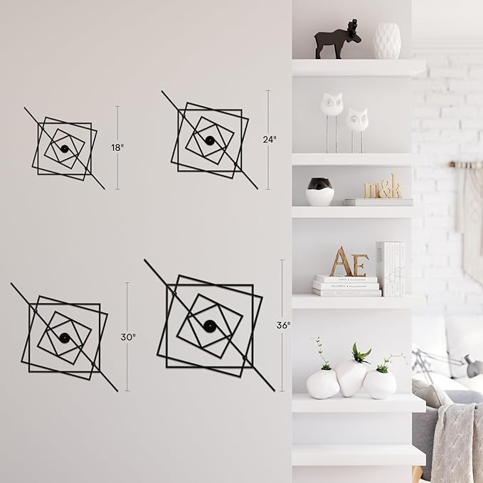SIGNLEADER Metal Wall Decor Geometric Abstract Minimalist Modern Luxury Wall Sculpture Hangings 3D Statue Home Decoration for Living Room, Bedroom, Bathroom, Kitchen, Fireplace, Office - 18" Black