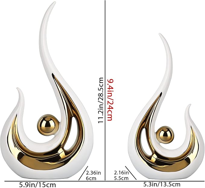 DOVDOV Ceramic Abstract Statue Set of 2, White and Gold Decoration, for Living Room TV Stand Decor, Home Office, Room Decor, entryway Entrance, Dining Table Decor and Accessories