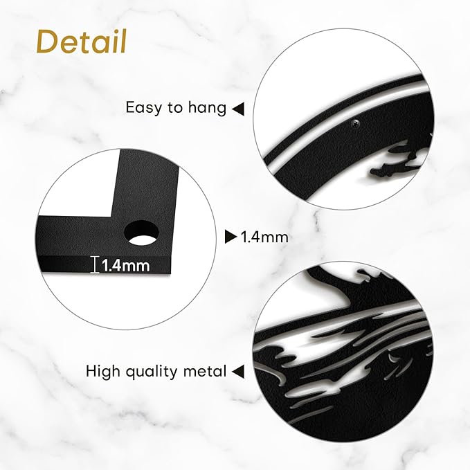 SIGNLEADER Metal Wall Art Decor Whale on Waves Minimalist Modern Abstract Wall Sculpture Hangings Home Decoration for Living Room, Bedroom, Bathroom, Kitchen, Outdoor - 18" Black