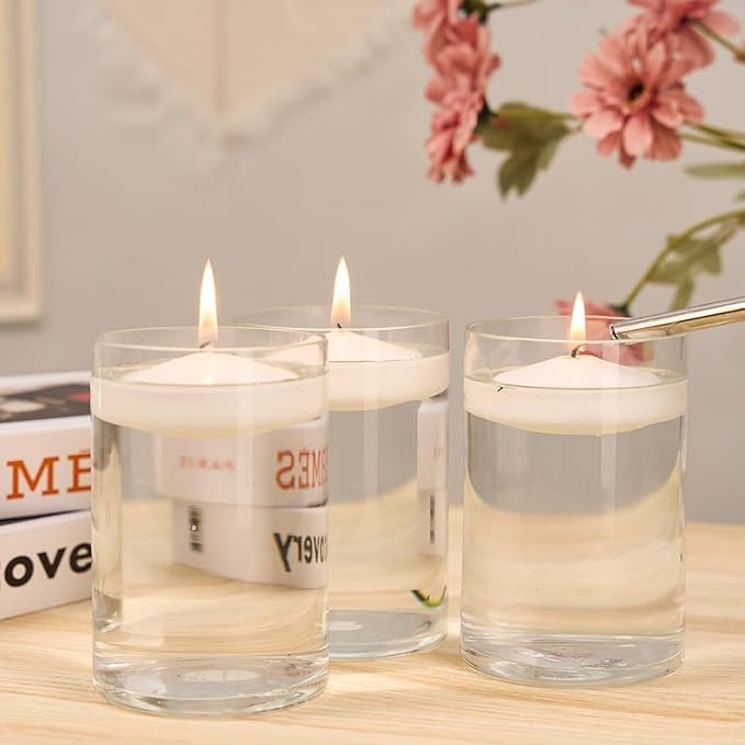 10hours 24 Pack of 3-inch Floating Candle Set, Fragrance-Free White Soy Candle for Weddings, Pool Parties, Holiday Table Decorations,Home Decor,Spa.