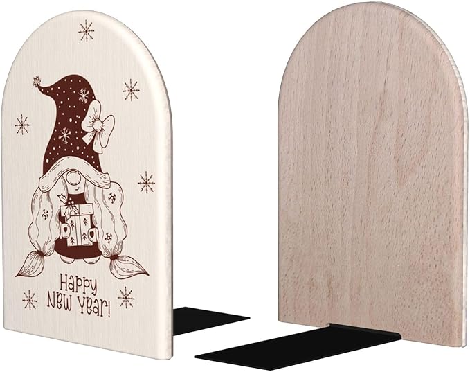 Christmas Wood Bookends Stands Decorative Non-Slip Book Organizers for Home Office Desk Library School Study 1 Pair