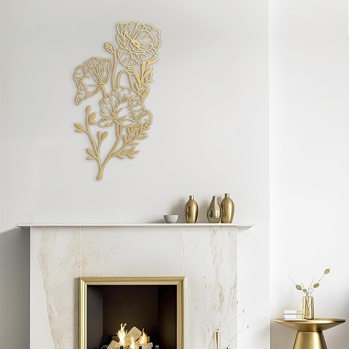 SIGNLEADER Metal Wall Art Decor Line flower Minimalist Modern Abstract Wall Sculpture Hangings Home Decoration for Living Room, Bedroom, Bathroom, Kitchen, Outdoor - 18" Gold