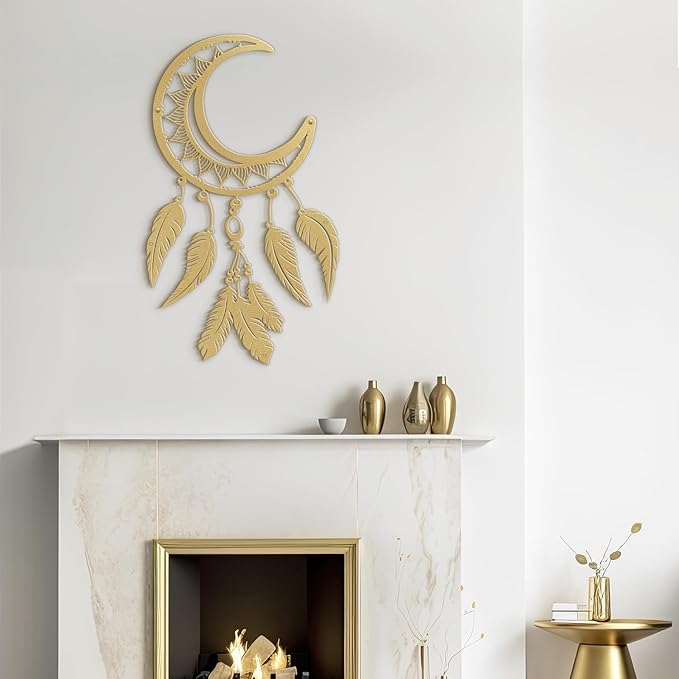 SIGNLEADER Metal Wall Art Decor Nordic Moon Phases Modern Abstract Wall Sculpture Hangings Home Decoration for Living Room, Bedroom, Bathroom, Kitchen, Outdoor - 18" Gold