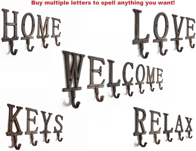 Handcrafted Nautical Decor Rustic Copper Cast Iron Letter A Alphabet Wall Hook 6"