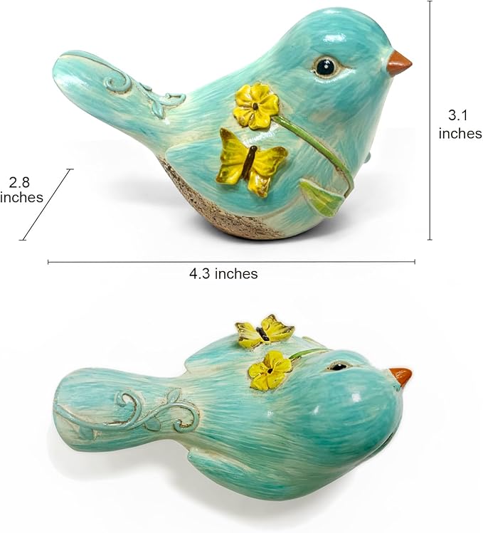 Blue Resin Bird Sculpture Home Decor, 4.3 Inch Cute Statues Decorative Objects for Room, Bedroom, Living Room,Office Desk, Book Shelf,Coffee Table,Entryway, Gifts for Bird Lovers