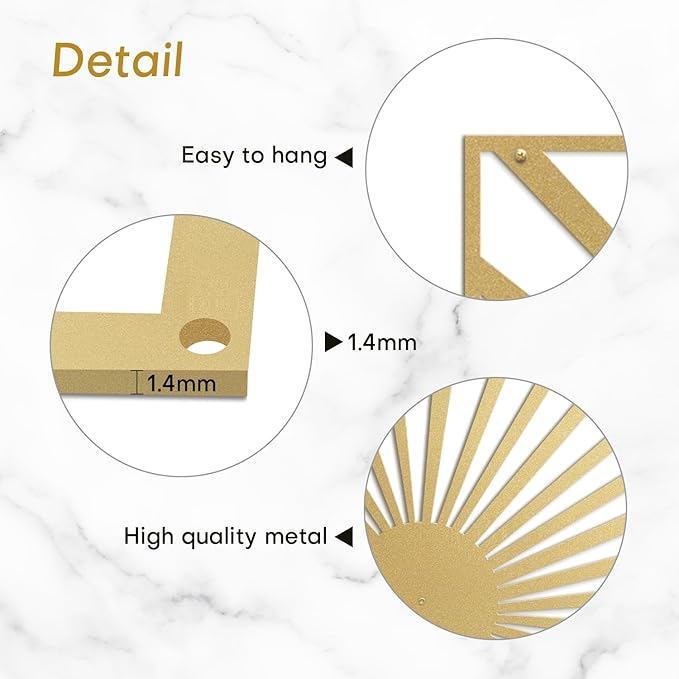 SIGNLEADER Metal Wall Decor Sun Ray Lake Minimalist Modern Luxury Wall Sculpture Hangings 3D Statue Home Decoration for Living Room, Bedroom, Bathroom, Kitchen, Fireplace, Office - 24" Gold