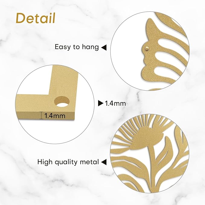 SIGNLEADER Metal Wall Art Decor Botanical Flower Minimalist Modern Abstract Wall Sculpture Hangings Home Decoration for Living Room, Bedroom, Bathroom, Kitchen, Outdoor - 18" Gold