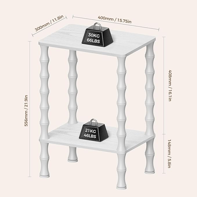 Side Table, 2-Tier End Table with Storage Shelf, Night Stand for Small Spaces, Modern Coffee Tables for Living Room, Bedroom (1, White)