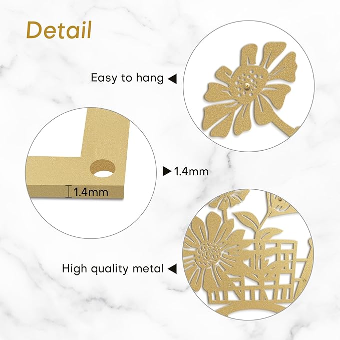 SIGNLEADER Metal Wall Art Decor Floral Bouquet in Bicycle Modern Abstract Wall Sculpture Hangings Home Decoration for Living Room, Bedroom, Bathroom, Kitchen, Outdoor - 18" Gold