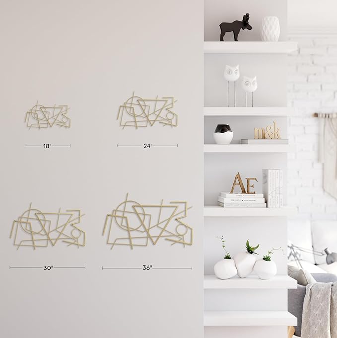SIGNLEADER Metal Wall Decor Linear Abstract Picasso Minimalist Modern Luxury Wall Sculpture Hangings 3D Statue Home Decoration for Living Room, Bedroom, Bathroom, Kitchen, Fireplace, Office - 18" Gold