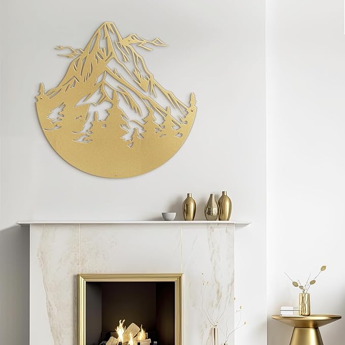 SIGNLEADER Metal Wall Art Decor Mountains and Pine Trees Minimalist Modern Abstract Wall Sculpture Hangings Home Decoration for Living Room, Bedroom, Bathroom, Kitchen, Outdoor - 18" Gold