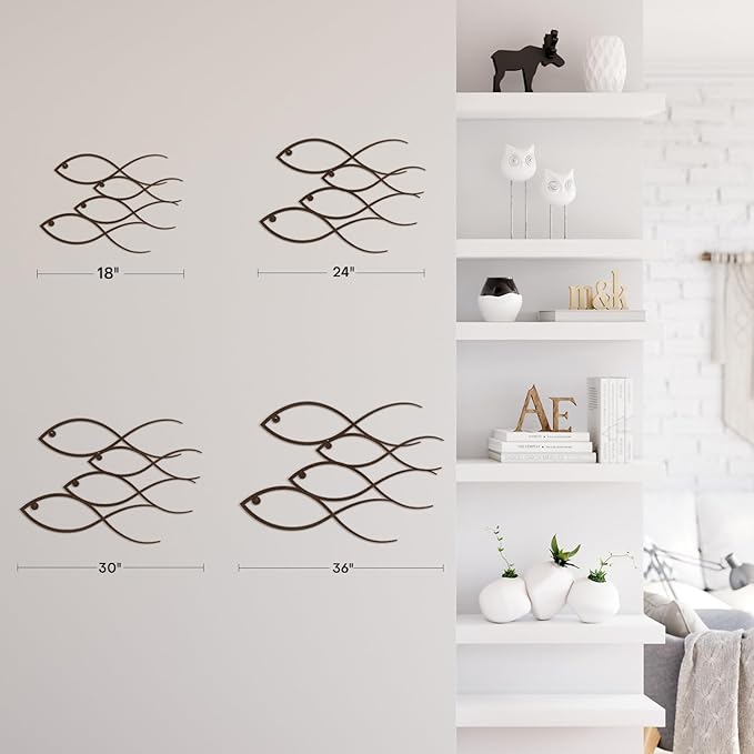 SIGNLEADER Metal Wall Art Decor Fish Minimalist Modern Abstract Wall Sculpture Hangings Home Decoration for Living Room, Bedroom, Bathroom, Kitchen, Outdoor - 18" Bronze