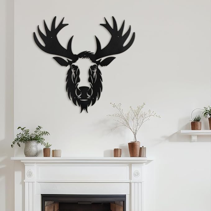 SIGNLEADER Metal Wall Art Decor Deer Minimalist Modern Abstract Wall Sculpture Hangings Home Decoration for Living Room, Bedroom, Bathroom, Kitchen, Outdoor - 18" Black