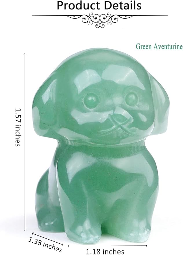 Jovivi Natural Green Aventurine Crystal Sitting Dog Statue Home Decor 1.6" Carved Gemstone Puppy Dog Figurines Pocket Sculpture Reiki Healing Stones Decorative Ornament Gift