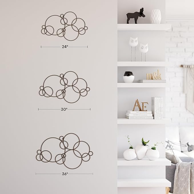 SIGNLEADER Metal Wall Decor Circles Bubbles Minimalist Modern Luxury Wall Sculpture Hangings 3D Statue Home Decoration for Living Room, Bedroom, Bathroom, Kitchen, Fireplace, Office - 24" Bronze