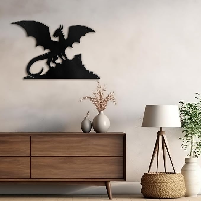 SIGNLEADER Metal Wall Art Decor Flying Dragon Minimalist Modern Abstract Wall Sculpture Hangings Home Decoration for Living Room, Bedroom, Bathroom, Kitchen, Outdoor - 18" Black