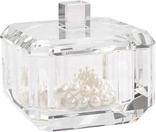Crystal Candy Dish with Lid, Clear Candy Containers Desk Decor, Jewelry Box Candy Jar W 4" x H 3.5", Comes With Gift Box