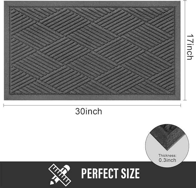 HIYARD Sturdy Front Door Mat, Absorbent Muddy Dirt Resist Welcome Door Mats Outdoor Indoor, Stain and Fade Resistant, Non-Slip Rubber Backing Low Profile Doormat for Entryway, 30×17, Charcoal