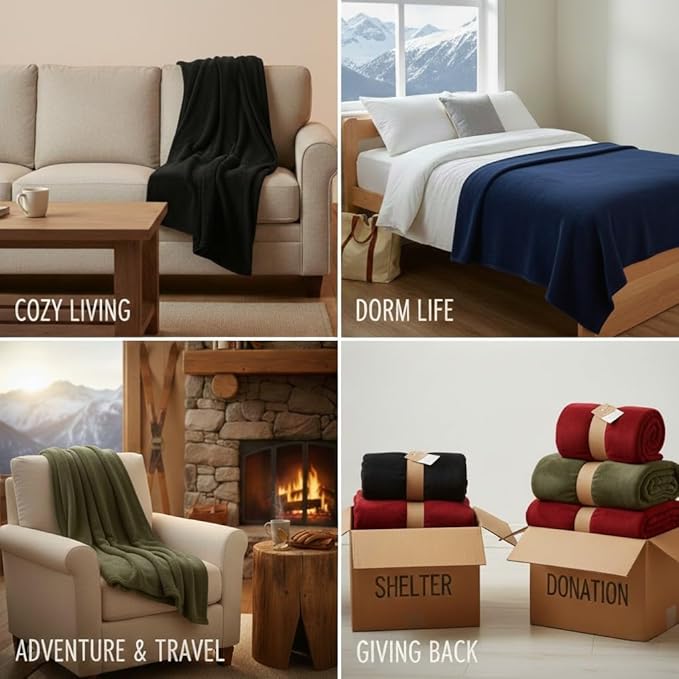 (24 Pack) Bulk Fleece Fall Throw Blankets 50x60 for Wedding Favors, Homeless Women, Men, Homes, Bed, Sofa, Couch, Office, Pet Blankets, Travel | Soft Warm Lightweight Throw Blankets in Bulk (8 Color)