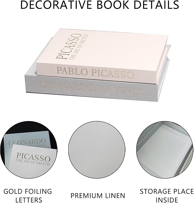 Decorative Book for Home Decor,Aesthetic Fake Books for Coffee Table Decoration Set of 2 Linen,Faux Decor Book Storage Box for Decoration (Light Green-Beige)