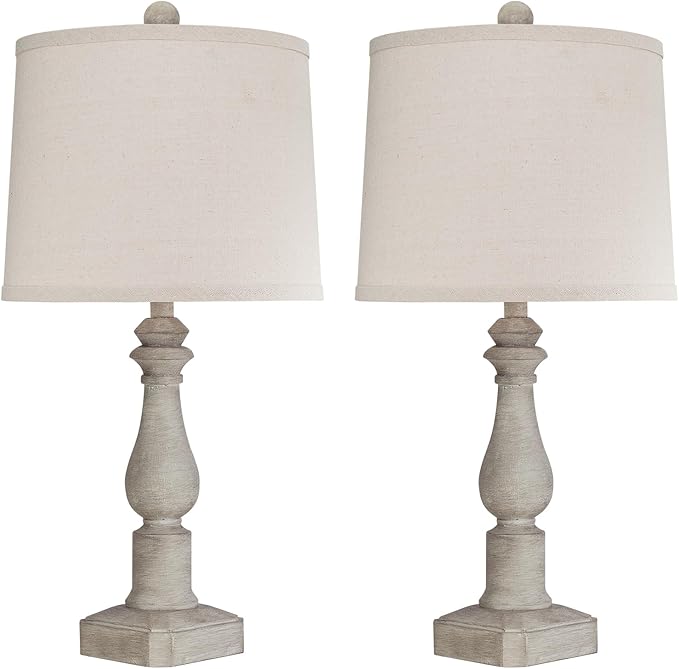 RORIANO 23'' Set of 2 Rustic Table Lamps for Living Room Bedroom, Traditional Farmhouse Resin Bedside Desk Lamps for Study Room Nursery Office, 2 Bulbs Included